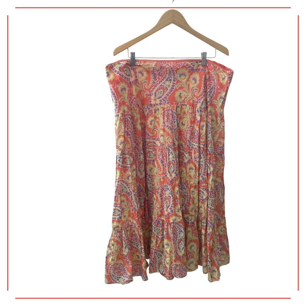Lauren Ralph Lauren Paisley Tiered Maxi Skirt Orange Purple Yellow XL Cotton